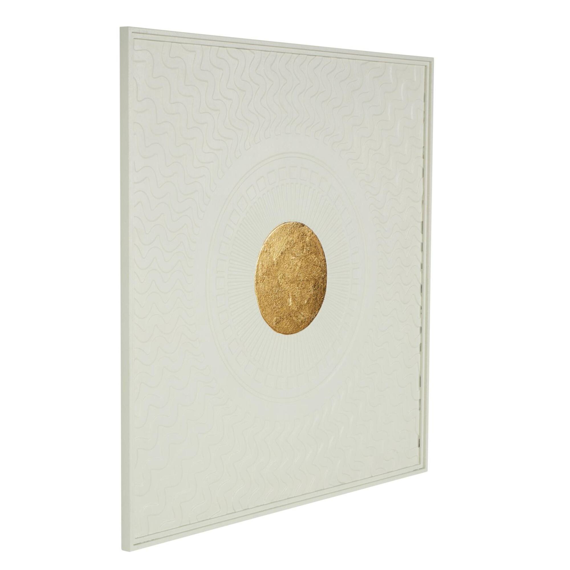 40" White & Gold Metal Geometric Wall Decor with Wavy Pattern